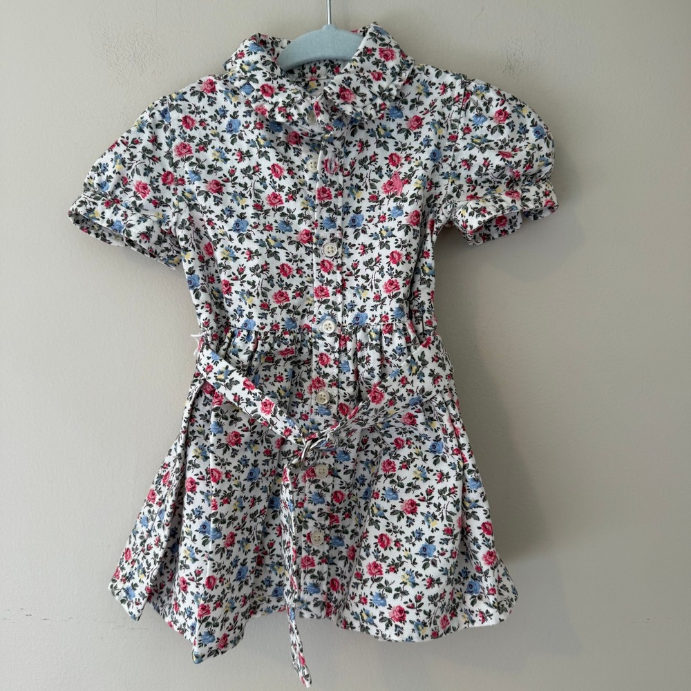Ralph Lauren Baby Girl Floral Cotton Shirt Dress White Pink Blue 6M